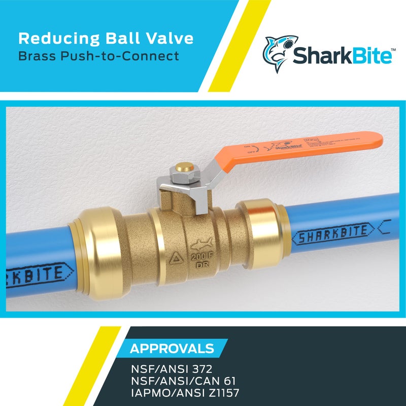 SharkBite 1 x 3/4 in PTC Reducing Ball Valve, Push-to-Connect Brass Water Shut-Off Plumbing Fitting, 22993LF - Image 5